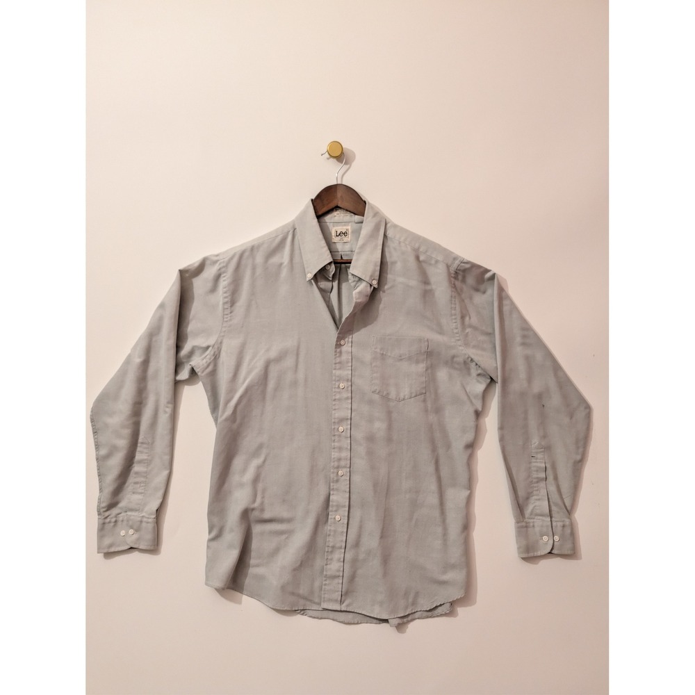Lee Button Down Shirt Mens 17 34-35 Gray Fair Vintage Oxford Workwear Top